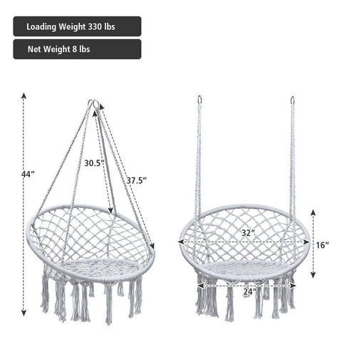 Costway Swings & Playsets Hanging Macrame Hammock Chair with Handwoven Cotton Backrest by Costway