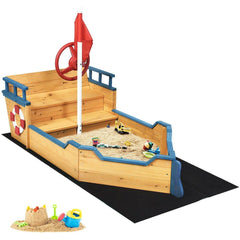 Wooden Pirate Boat Wood Sandbox for Kids by Costway