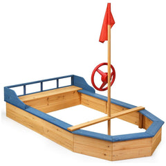 Costway Swings & Playsets Wooden Pirate Sandboat Covered Sandboxes w/Bench Seat by Costway 0796914883128 48172569