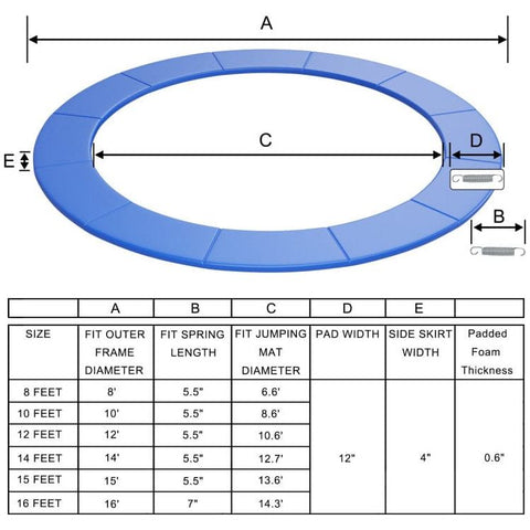Costway Trampoline Accessories 15' Universal Trampoline Spring Cover by Costway Blue Safety Round Spring Pad Replacement Cover 15' Trampoline Costway