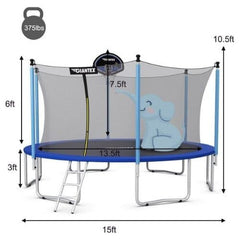 15 FT Trampoline Combo Bounce Jump Safety Enclosure Net by Costway