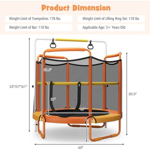 Costway Trampolines 5 Feet Kids 3-in-1 Game Trampoline with Enclosure Net Spring Pad by Costway 781880223726 24903786