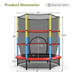 55 Inches Kids Trampoline Recreational Bounce Jumper with Safety Enclosure Net by Costway