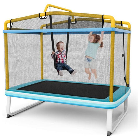 Costway Trampolines 6 Feet Rectangle Trampoline with Swing Horizontal Bar and Safety Net by Costway 96732841 6 Feet Rectangle Trampoline with Swing Horizontal Bar and Safety Net