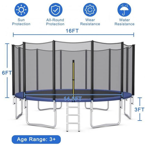 Costway Trampolines 8/10/12/14/15/16 Feet Outdoor Trampoline Bounce Combo with Safety Closure Net Ladder by Costway 8/10/12/14/15/16 ft Outdoor Trampoline Combo Safety Net Ladder Costway