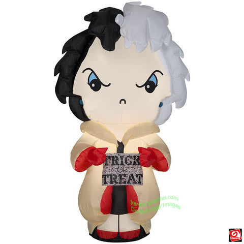 5' Gemmy Airblown Inflatable Disney's Cruella De Vil Holding Trick or Treat Sign