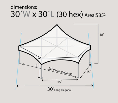 30' Premium Hexagon High Peak Frame Party Tent, White