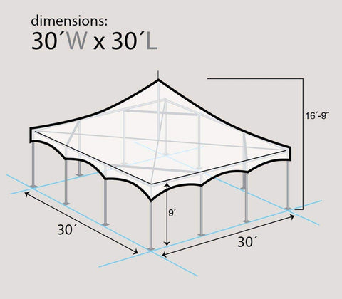 30' x 30' Premium High Peak Frame Party Tent - Clear
