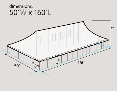 50' x 160' Premium Sectional Canopy Pole Party Tent - White