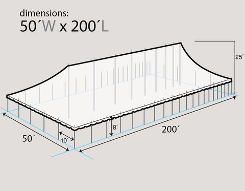 50' x 200' Premium Sectional Canopy Pole Party Tent - White