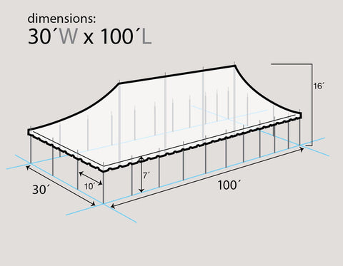 30' x 100' Premium Sectional Canopy Pole Party Tent - White