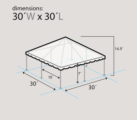 30' x 30' Premium Single Tube West Coast Frame Party Tent, Sectional, Clear