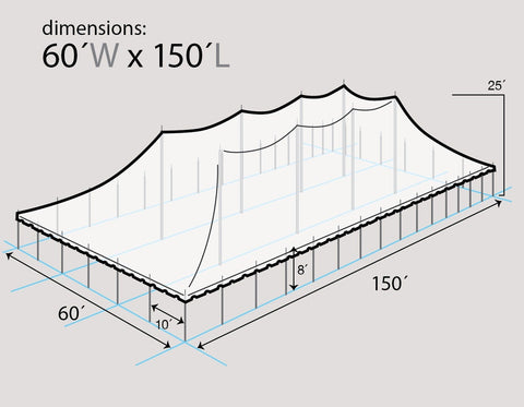 60' x 150' Premium Sectional Canopy Pole Party Tent - White
