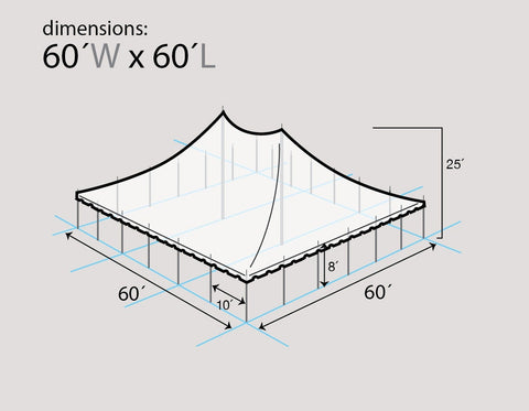 60' x 60' Premium Sectional Canopy Pole Party Tent - White