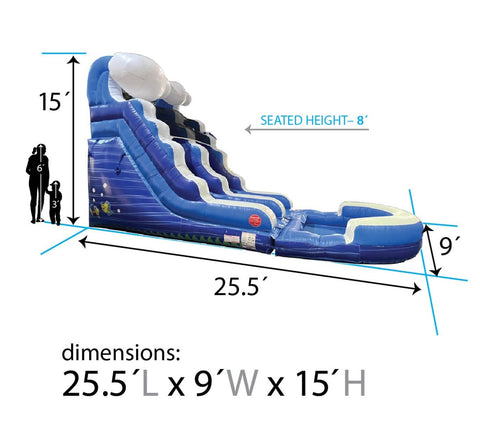 Rental Lite 15' Blue Wave Inflatable Water Slide with Blower and Pool