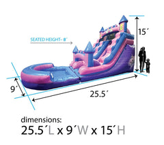 15' Rental Lite Pink Unicorn Inflatable Water Slide with Blower and Pool