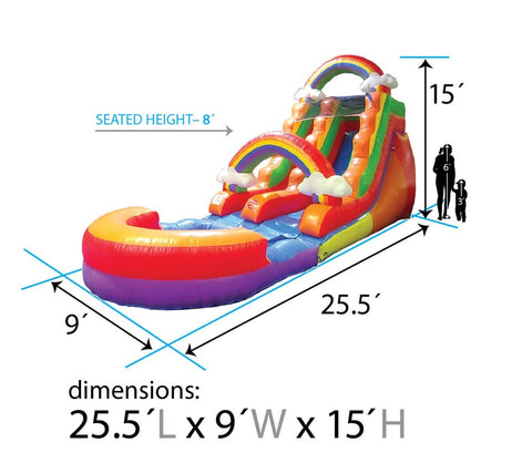 15' Rental Lite Rainbow Cloud Inflatable Water Slide with Blower and Pool