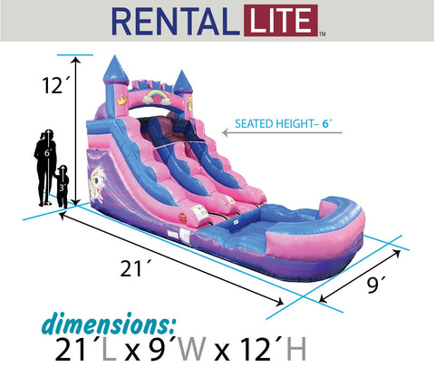 12' Rental Lite Pink Unicorn Inflatable Water Slide