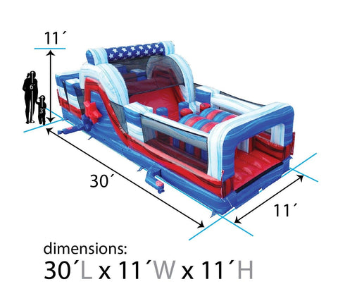 MEGA Red, White, Blue 3-Piece Inflatable Obstacle Course Trio, with Blower