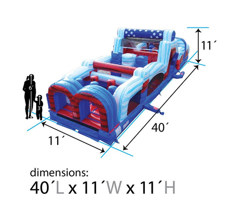40' Red White Blue Marble Inflatable Obstacle Course with Blower