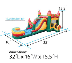 Mega Fire Marble Water Slide Bounce House Combo with Blower and Detachable Pool