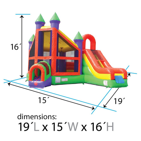 Orange Rainbow Deluxe Inflatable Castle Bounce House Slide Combo w/ Blower