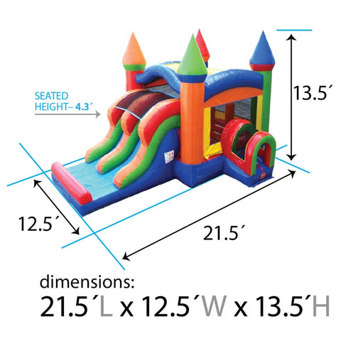 Kids Rainbow Bounce House and Double Lane Slide Combo with Blower