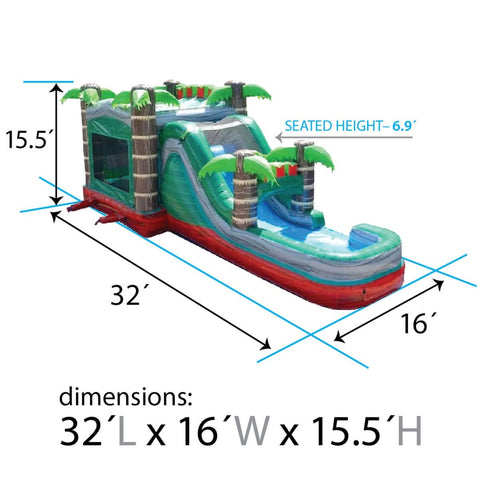 Mega Tropical Red Marble Water Slide Bounce House Combo with Blower