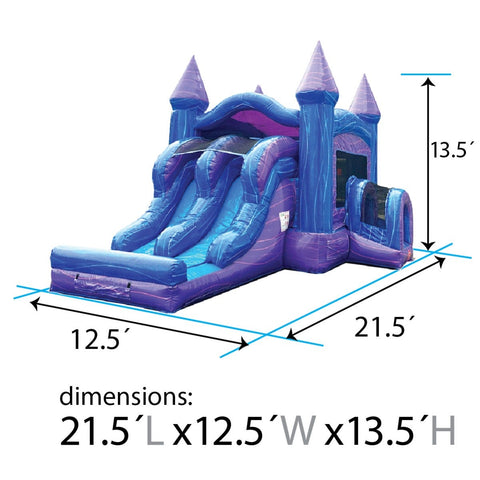 Kids Purple Marble Double Lane Bounce House with Slide Combo with Blower