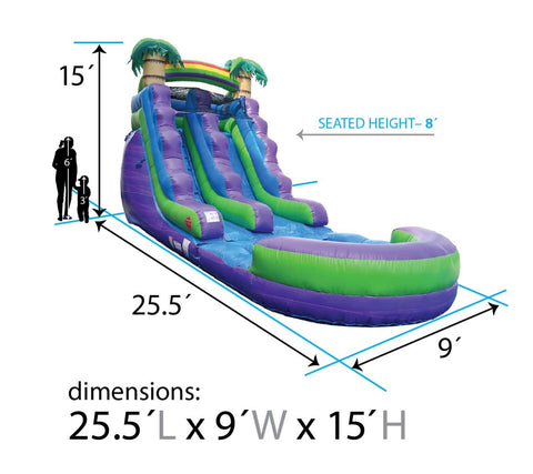 15' Rental Lite Purple Marble Tropical Inflatable Water Slide with Blower and Pool