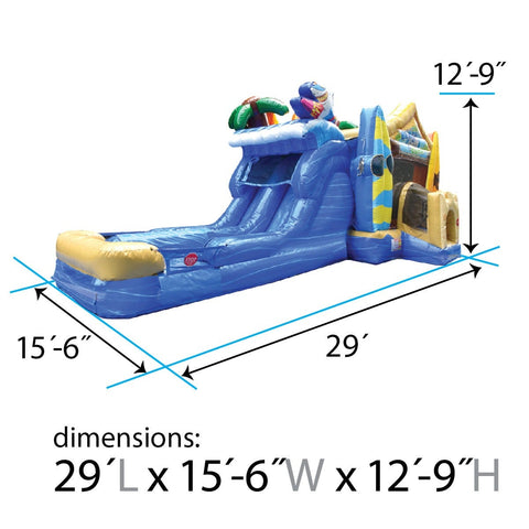 Beach Party Combo Wet/Dry - Inflatable Bounce House with Slide and Tropical Theme