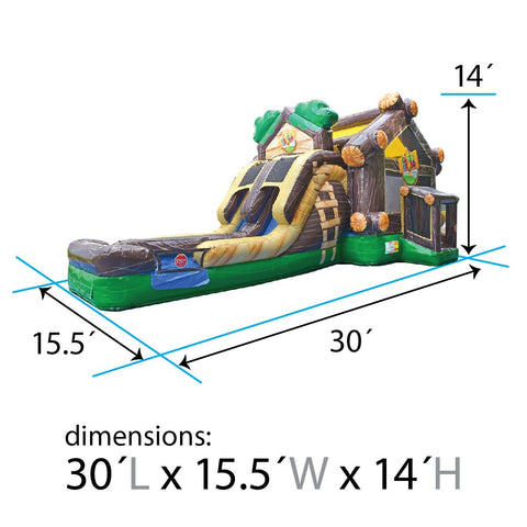 Cabin Combo Wet/Dry - Log Cabin Inflatable Bounce House with Slide