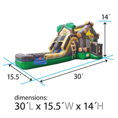 Cabin Combo Wet/Dry - Log Cabin Inflatable Bounce House with Slide