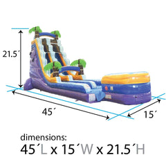 22' Tall Purple Tropical Marble Wet/Dry Inflatable Slide with Blower and Detachable Pool