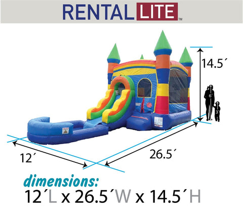 Rental Lite Rainbow Castle Bounce House Slide Combo with Wet Pool Attachment