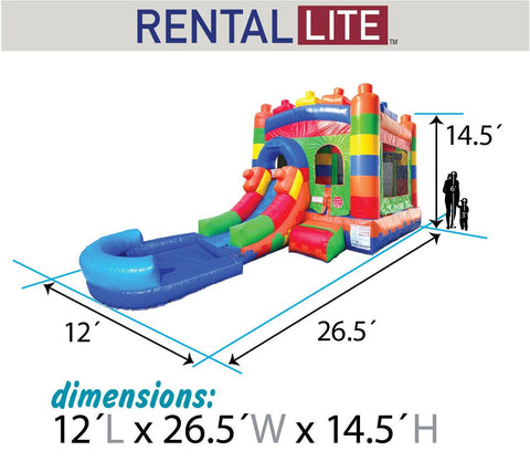 Rental Lite Building Block Bounce House with Slide, Blower and Pool