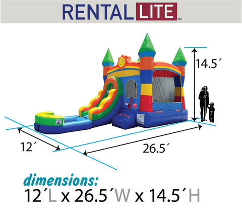 Rental Lite Rainbow Castle Smiley Face Bounce House Slide Combo with Wet Pool Attachment