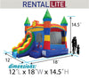 Image of Rental Lite Rainbow Castle Smiley Face Bounce House Slide Combo with Blower