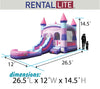 Image of Rental Lite Deluxe Pink Inflatable Bounce House with Slide Combo with Blower and Pool