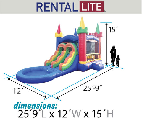 Rental Lite Modular Rainbow Dual Lane Combo with Blower and Non-Removable Splash Pool