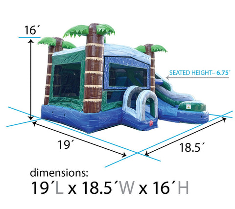 Modular Tropical Blue Marble Inflatable Water Slide Bounce House Combo with Blower