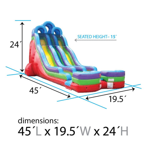 24' Retro Rainbow Double Bay Inflatable Water Slide with Blower