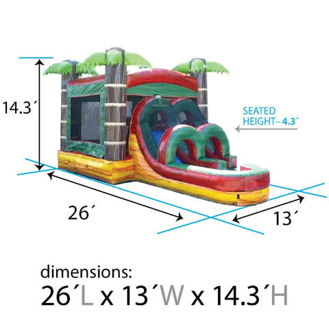 Kids Tropical Fire Marble Water Slide Bounce House Combo with Blower