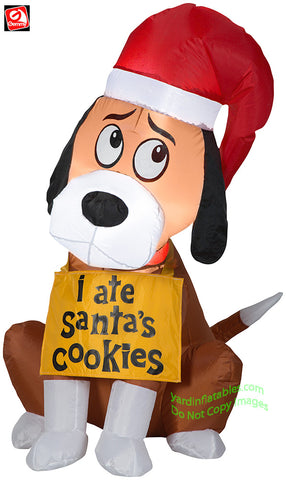 3.5' Gemmy Airblown Inflatable Christmas Dog w/ "I Ate Santa's Cookies" Sign