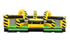 Image of Front view of Venom U-Turn inflatable obstacle course rental featuring bright yellow arches and green flooring