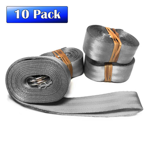 1" x 13' Nylon Webbing Tie Down Straps, Double D Ring - 10 Pack
