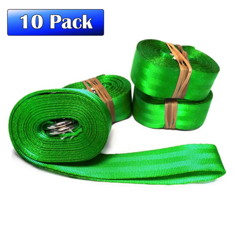 2" x 20' Nylon Webbing Tie Down Straps, Double D Ring - 10 Pack