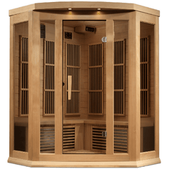 Dynamic Saunas Direct Saunas Maxxus 3 Person Corner Near Zero EMF FAR Infrared Sauna - Canadian Hemlock by Dynamic Saunas Direct 019962851865 MX-K356-01-ZF Maxxus 3 Person Corner Near Zero EMF FAR Hemlock Dynamic Saunas Direct