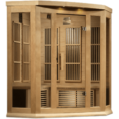 Maxxus 3-Person Corner Near Zero EMF (Under 2MG) FAR Infrared Sauna (Canadian Hemlock) by Dynamic Saunas Direct