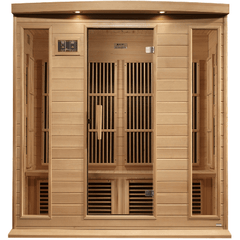 Maxxus 4-Person Corner Near Zero EMF (Under 2MG) FAR Infrared Sauna (Canadian Hemlock) by Dynamic Saunas Direct